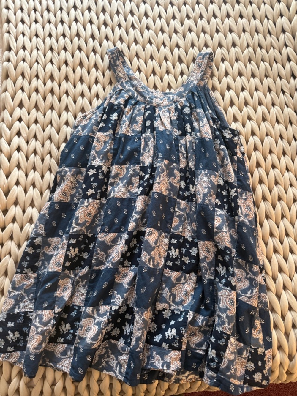 Roller Rabbit Navy and Tan Paisley Patchwork Sundress